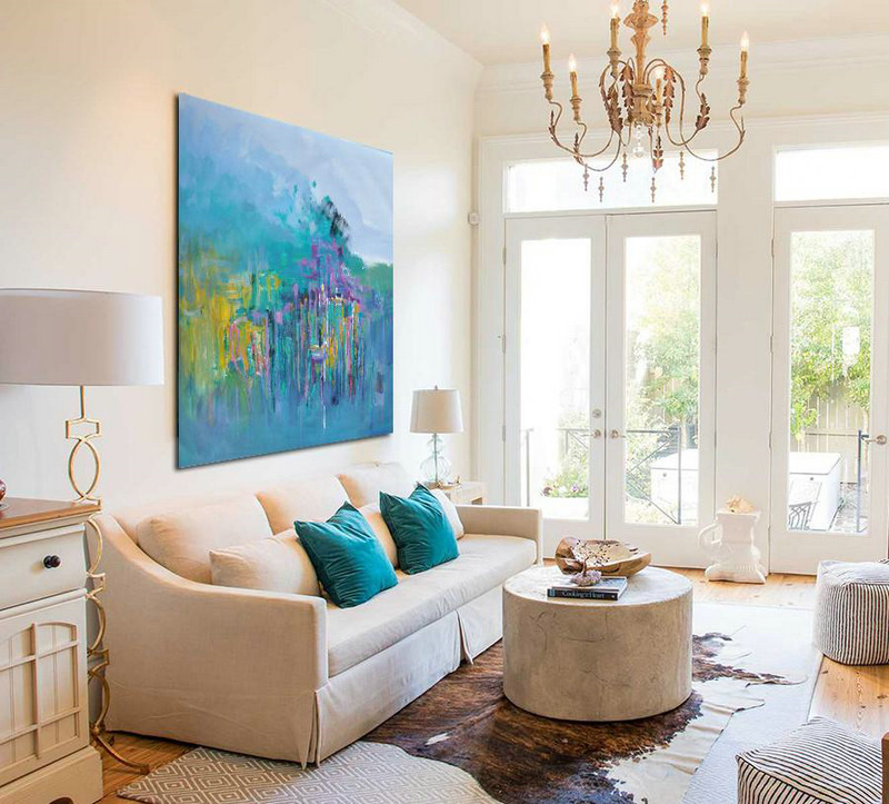 Handmade Painting Large Abstract Art,Oversized Abstract Landscape Oil Painting,Handmade Acrylic Painting,Blue,Green,Yellow,Purple.etc